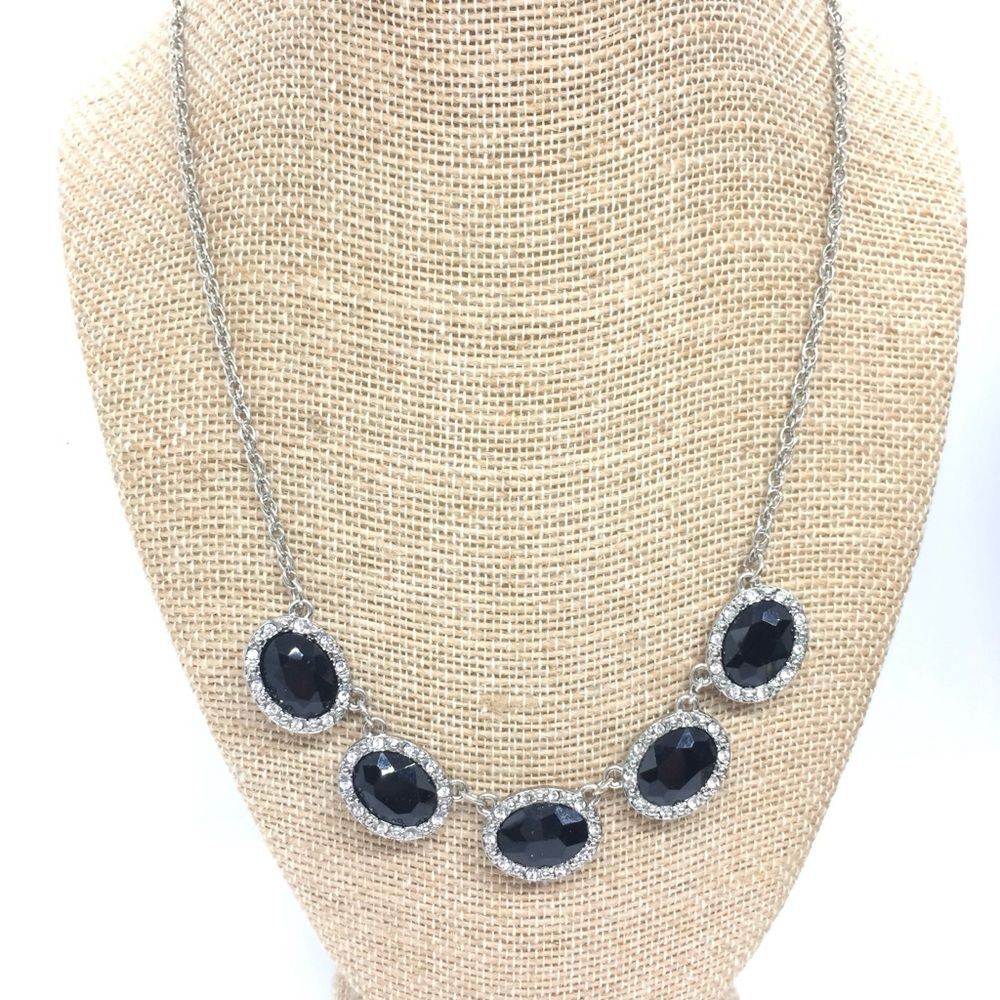1928 Rhinestone Necklace Rhinestone Victorian Revival Silver Tone Gothic NWT
